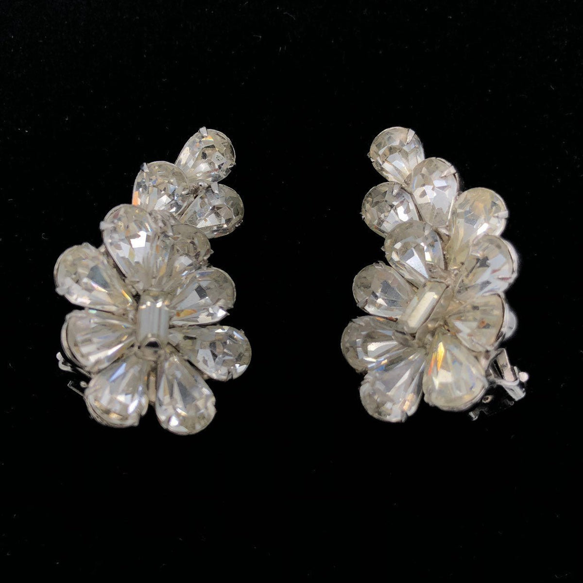 Hattie Carnegie Rhinestone Crawler Vintage Clip - On Earrings - 24 Wishes Vintage Jewelry