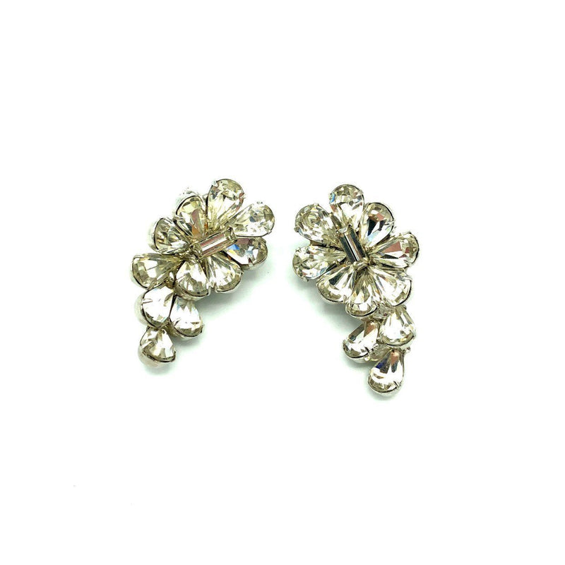 Hattie Carnegie Rhinestone Crawler Vintage Clip - On Earrings - 24 Wishes Vintage Jewelry