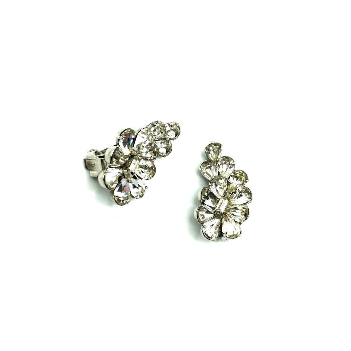 Hattie Carnegie Rhinestone Crawler Vintage Clip - On Earrings - 24 Wishes Vintage Jewelry