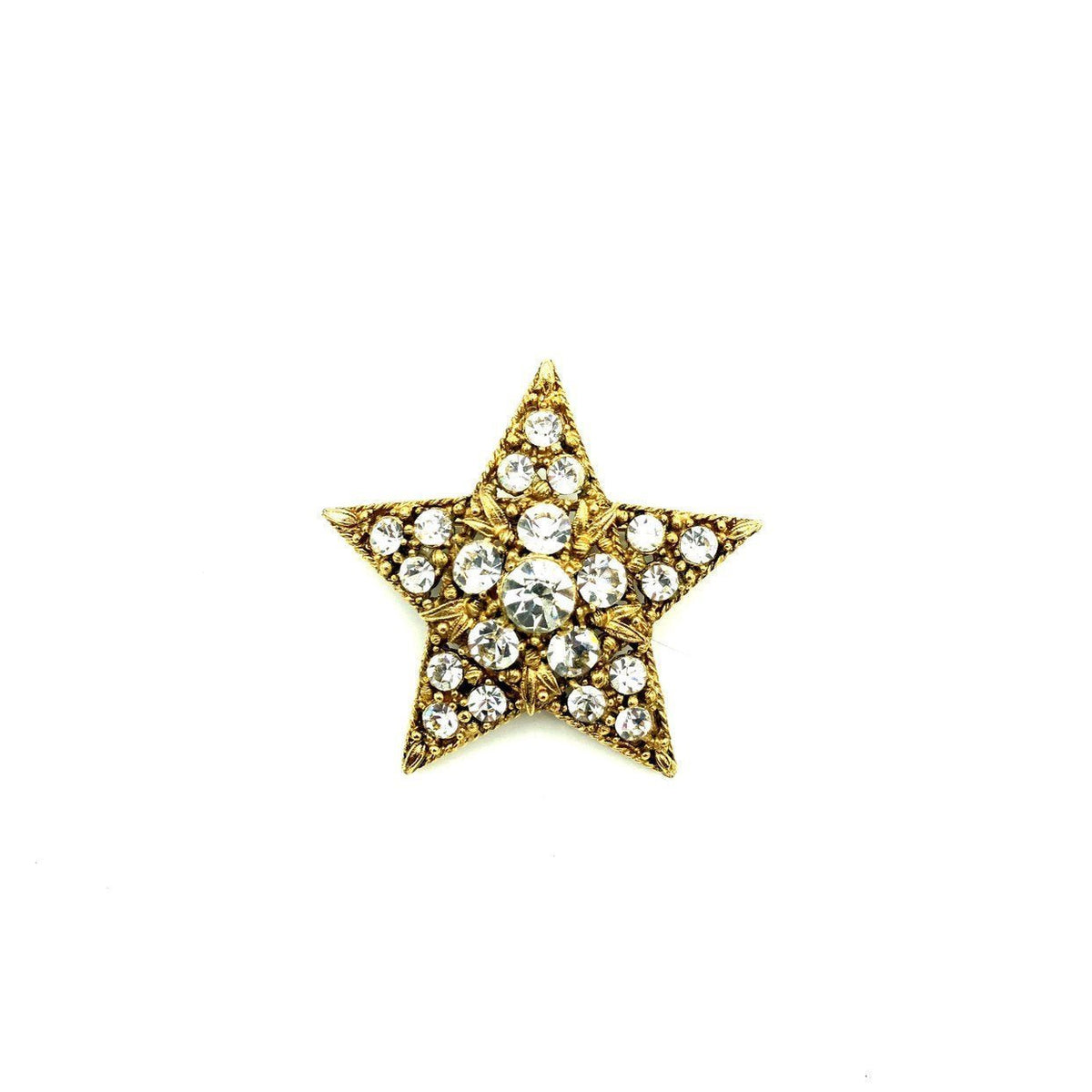 Hollycraft Clear Rhinestone Star Gold Vintage Brooch - 24 Wishes Vintage Jewelry