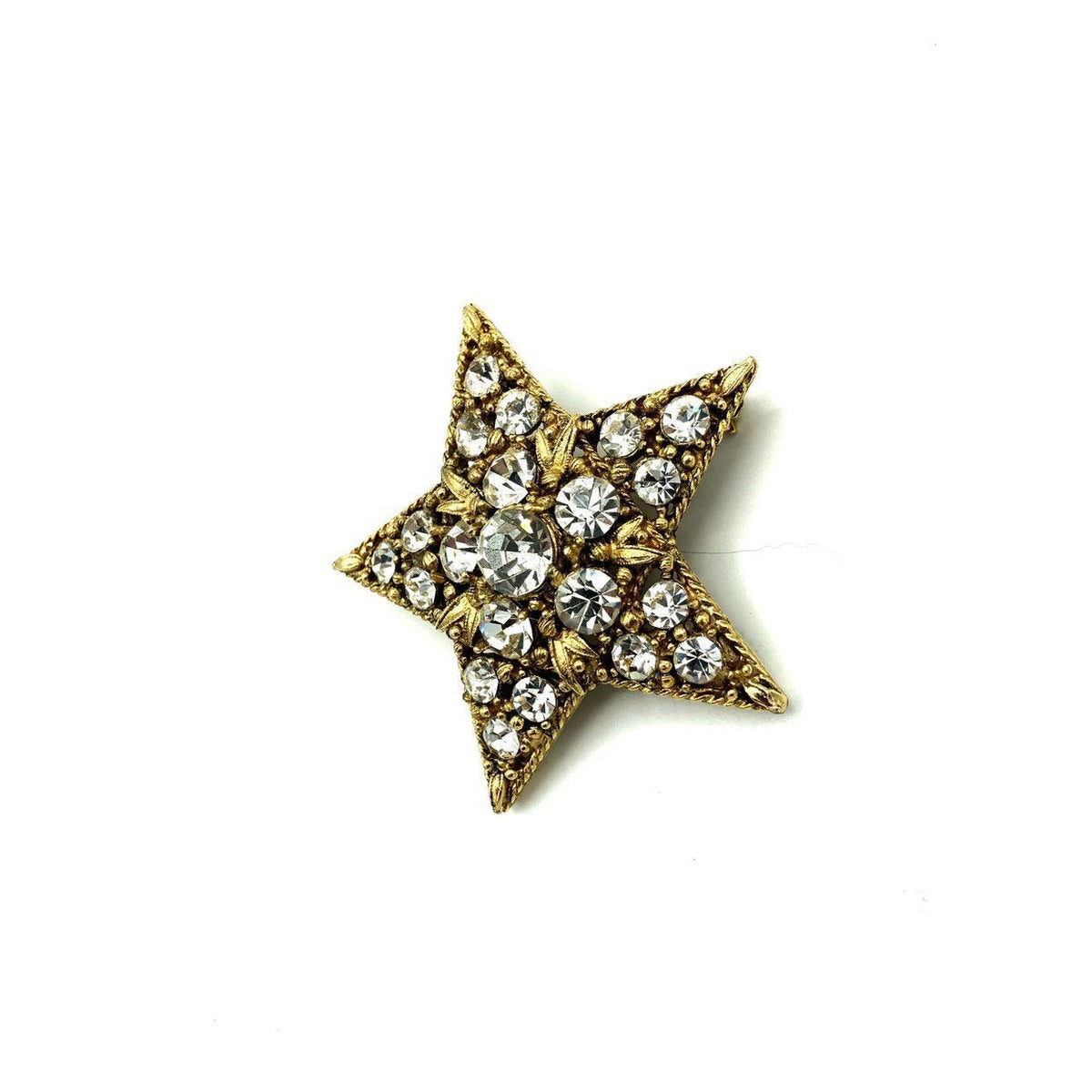 Hollycraft Clear Rhinestone Star Gold Vintage Brooch - 24 Wishes Vintage Jewelry