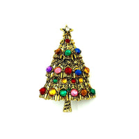 Hollycraft Layered Rhinestone Christmas Tree Brooch - 24 Wishes Vintage Jewelry