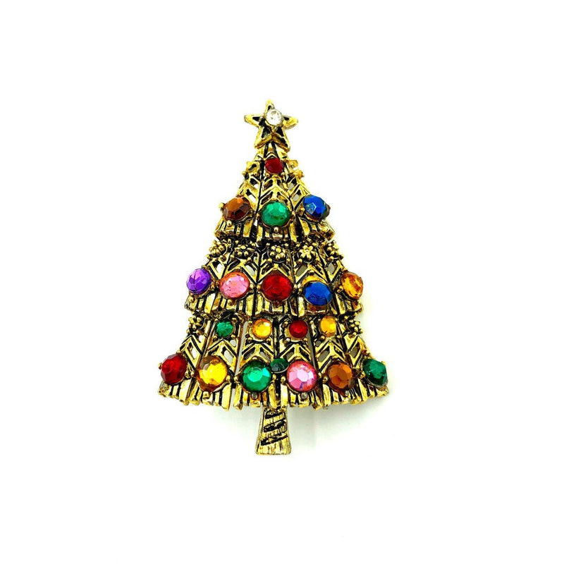 Hollycraft Layered Rhinestone Christmas Tree Brooch - 24 Wishes Vintage Jewelry