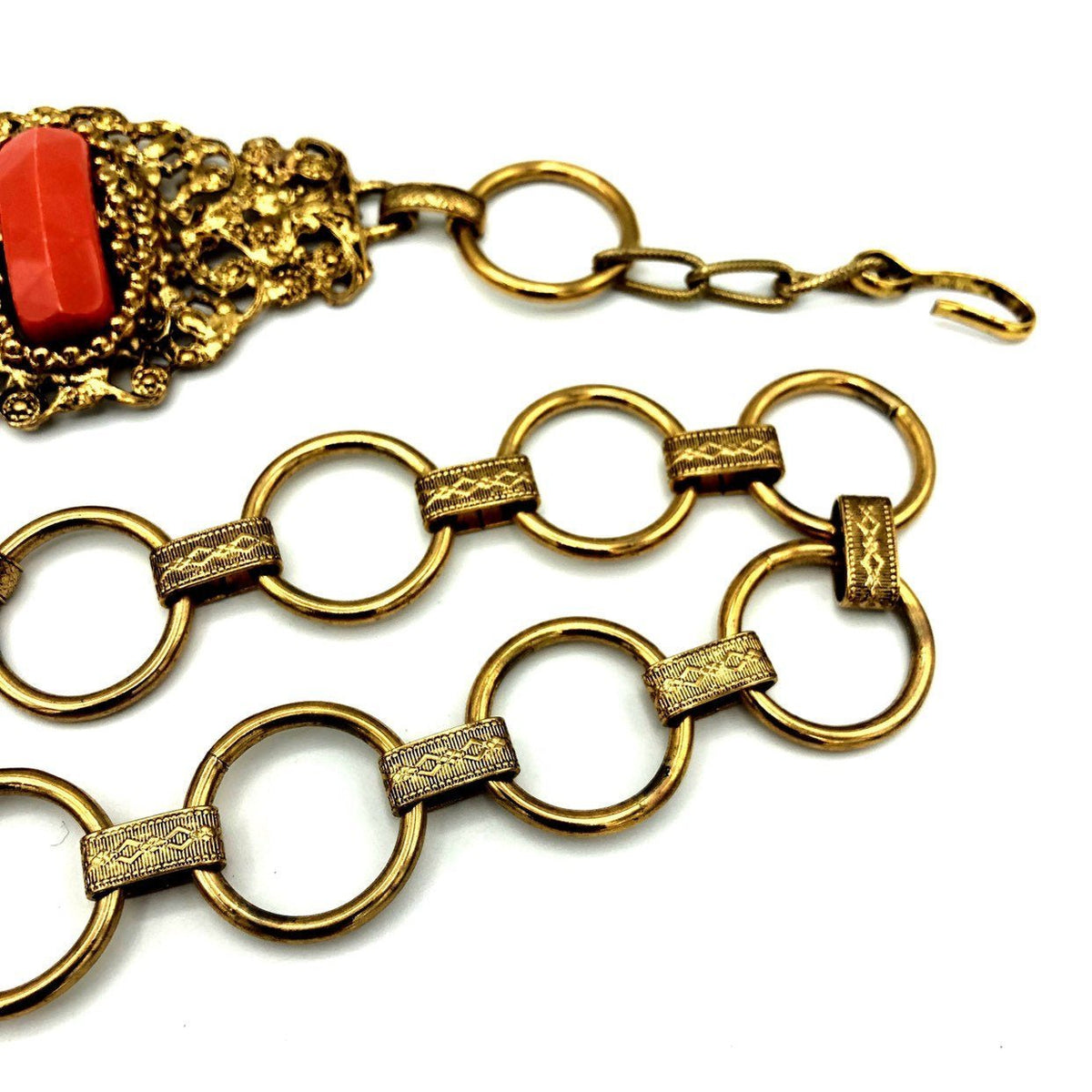 Hollycraft Victorian Revival Coral Belt Gold Vintage Belt - 24 Wishes Vintage Jewelry