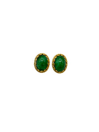 Hollycraft Vintage Jewelry Oval Green Glass Cabochon Clip - On Earrings - 24 Wishes Vintage Jewelry