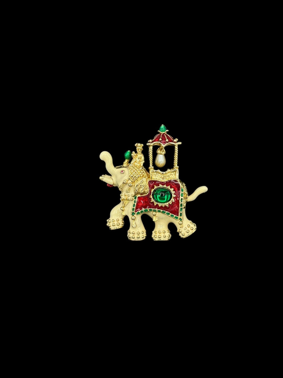 Hutton Wilkinson Gold Mogul Enamel Elephant Statement Brooch - 24 Wishes Vintage Jewelry
