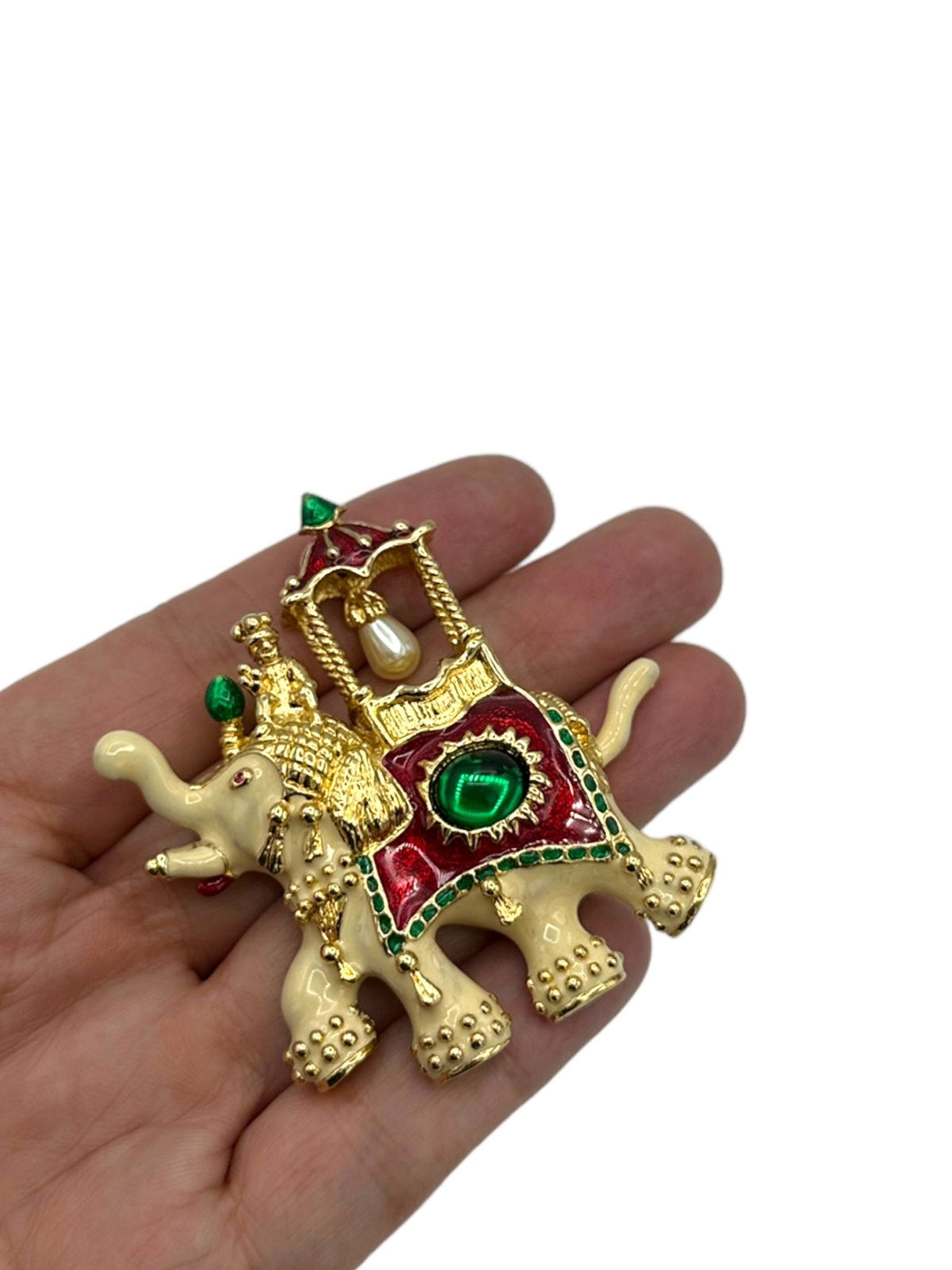 Hutton Wilkinson Gold Mogul Enamel Elephant Statement Brooch - 24 Wishes Vintage Jewelry
