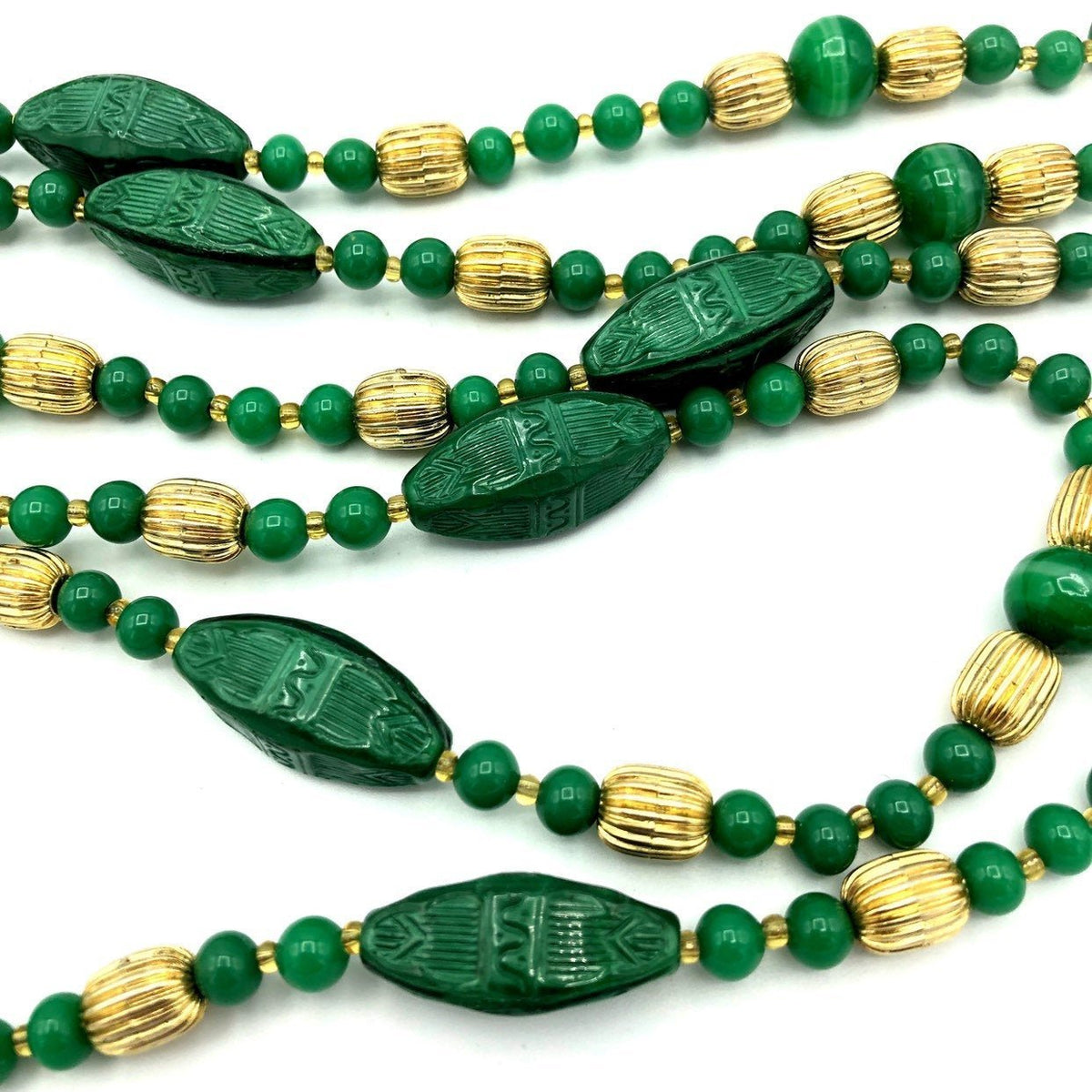 Italian Jade Green Glass Bead Long Layering Necklace By Bozart - 24 Wishes Vintage Jewelry