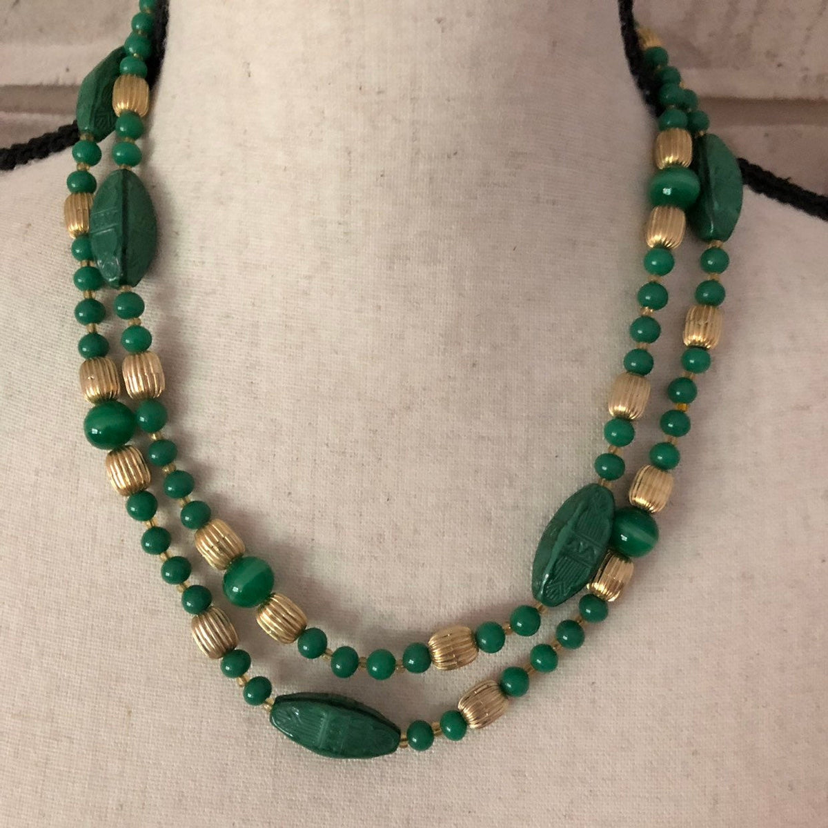 Italian Jade Green Glass Bead Long Layering Necklace By Bozart - 24 Wishes Vintage Jewelry