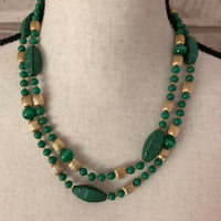 Italian Jade Green Glass Bead Long Layering Necklace By Bozart - 24 Wishes Vintage Jewelry