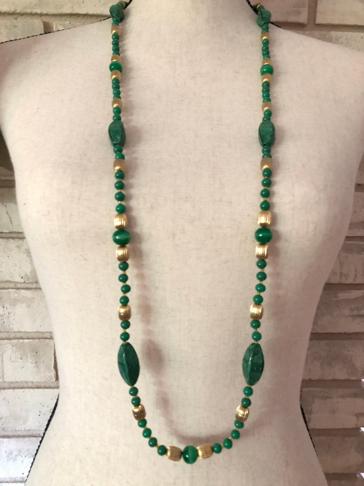 Italian Jade Green Glass Bead Long Layering Necklace By Bozart - 24 Wishes Vintage Jewelry