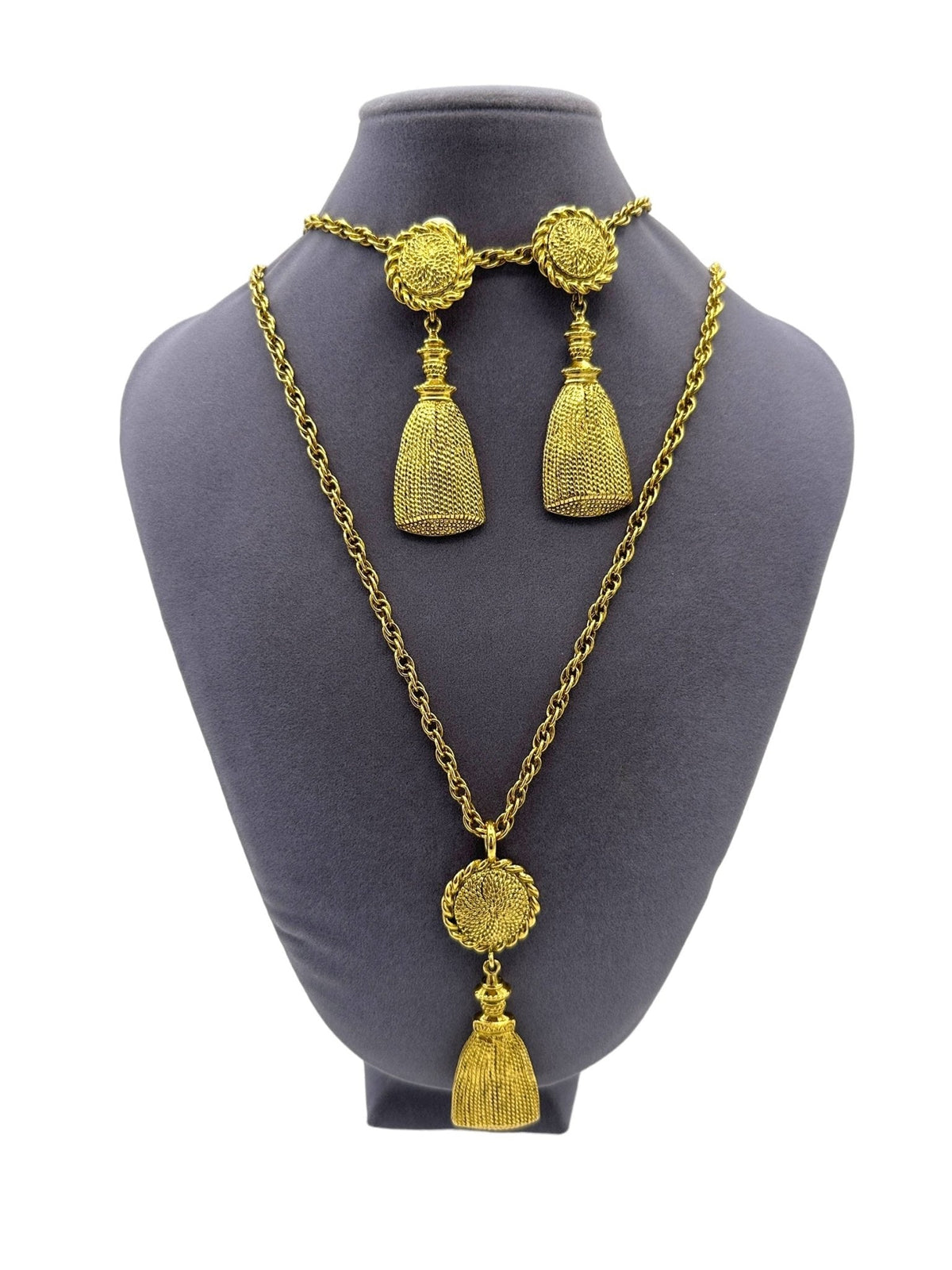 Ivana Vintage Jewelry Set Gold Tassel Clip - on Earring & Pendant - 24 Wishes Vintage Jewelry