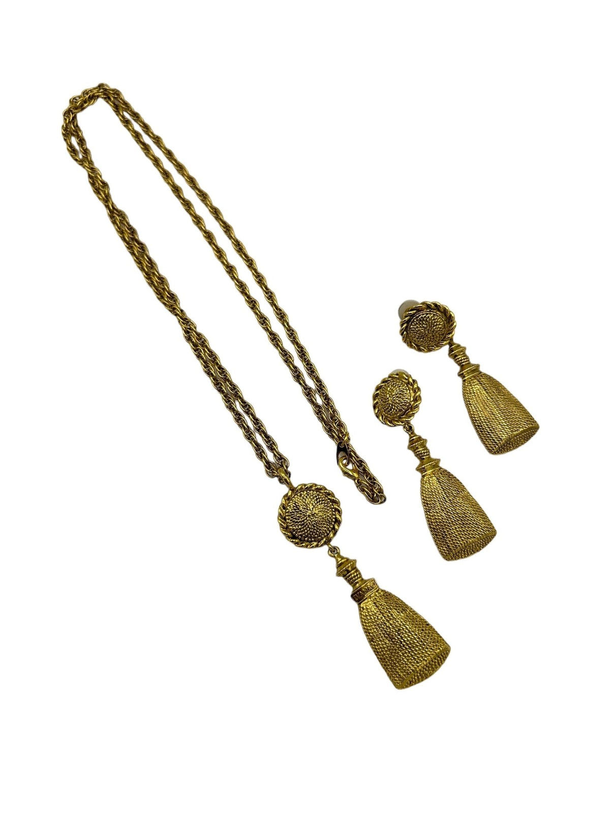 Ivana Vintage Jewelry Set Gold Tassel Clip - on Earring & Pendant - 24 Wishes Vintage Jewelry