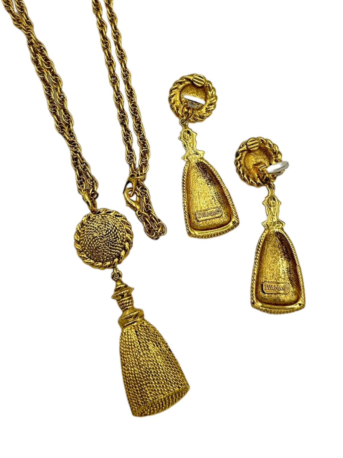 Ivana Vintage Jewelry Set Gold Tassel Clip - on Earring & Pendant - 24 Wishes Vintage Jewelry