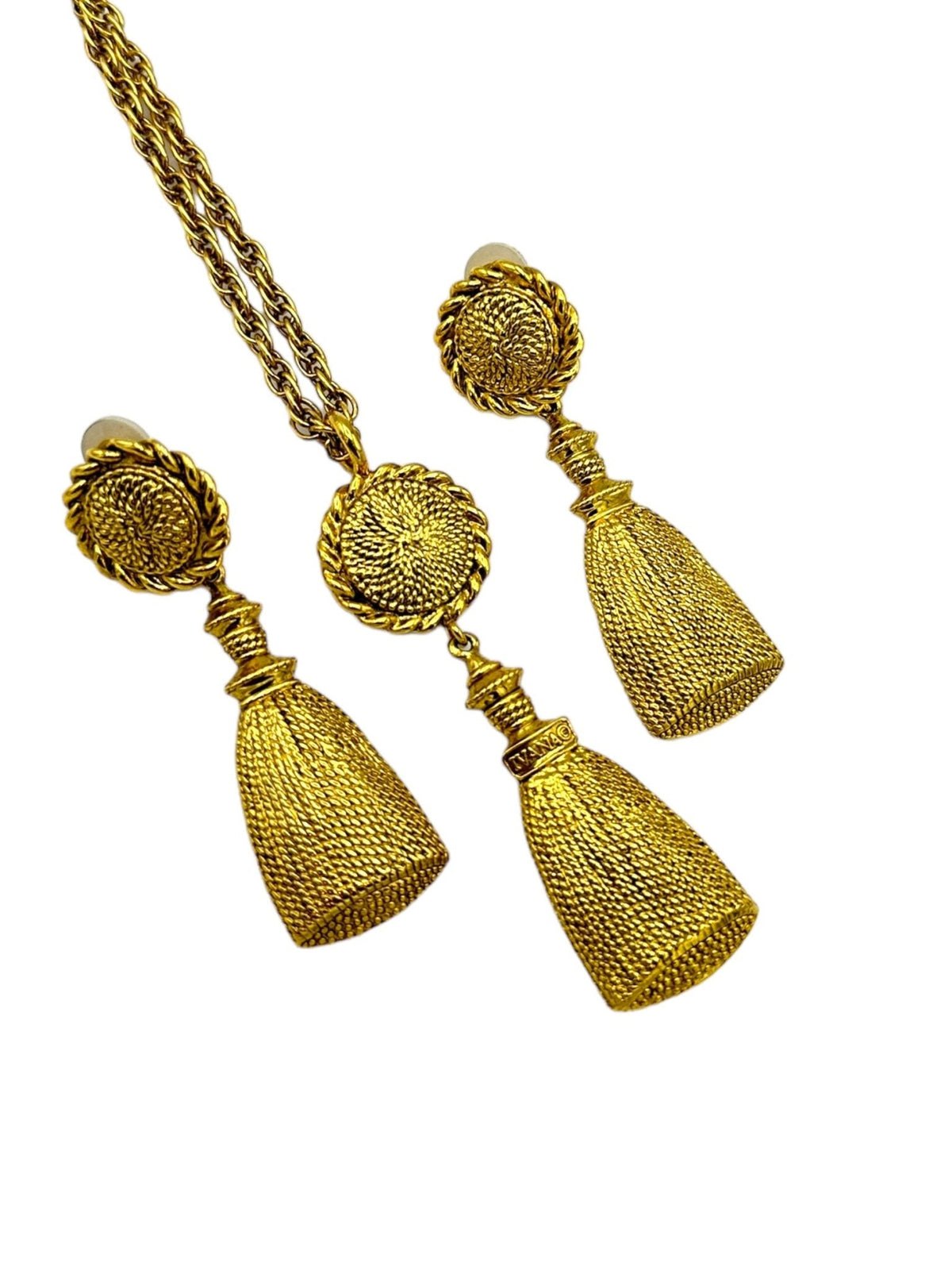 Ivana Vintage Jewelry Set Gold Tassel Clip - on Earring & Pendant - 24 Wishes Vintage Jewelry