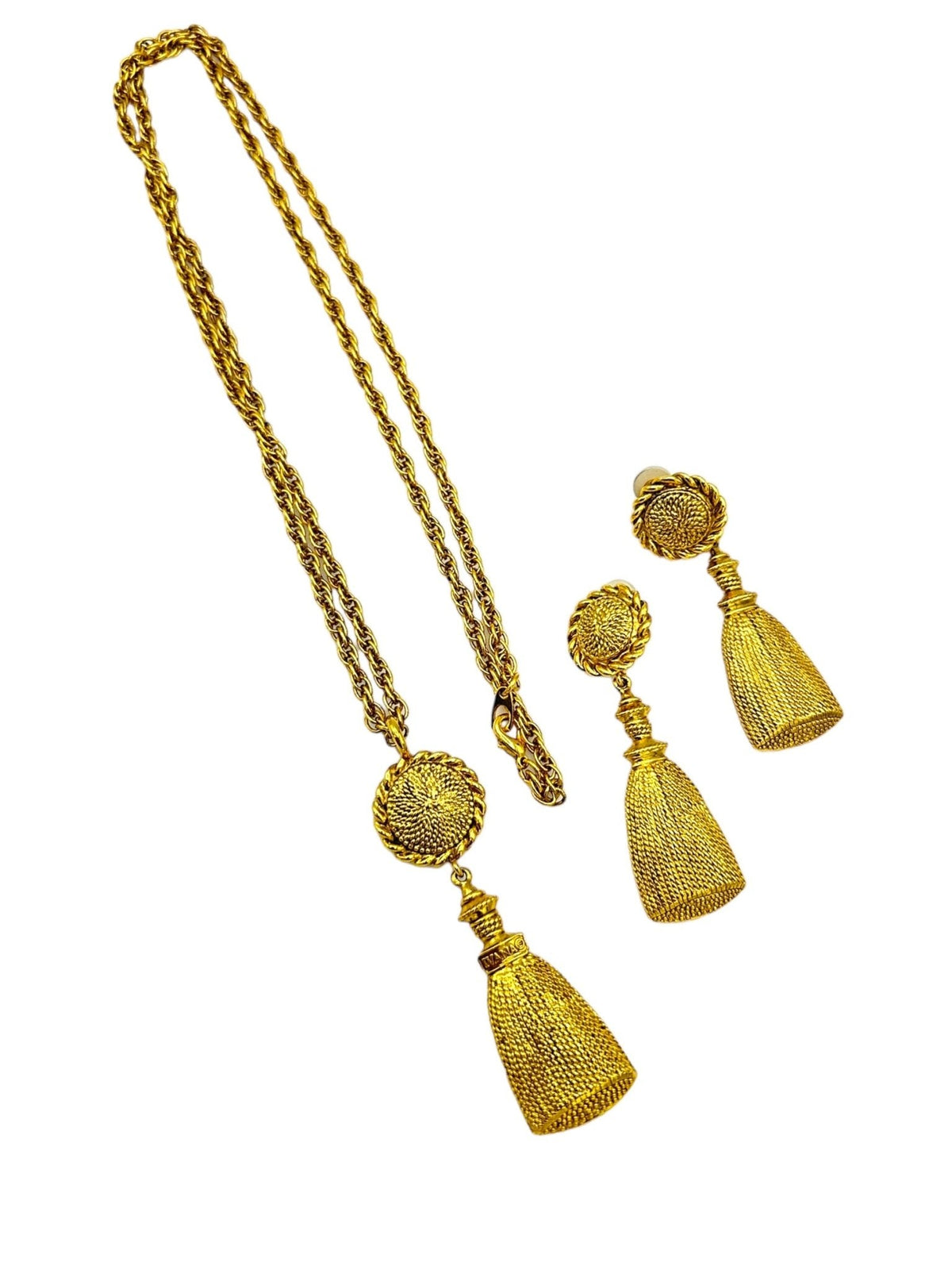 Ivana Vintage Jewelry Set Gold Tassel Clip - on Earring & Pendant - 24 Wishes Vintage Jewelry