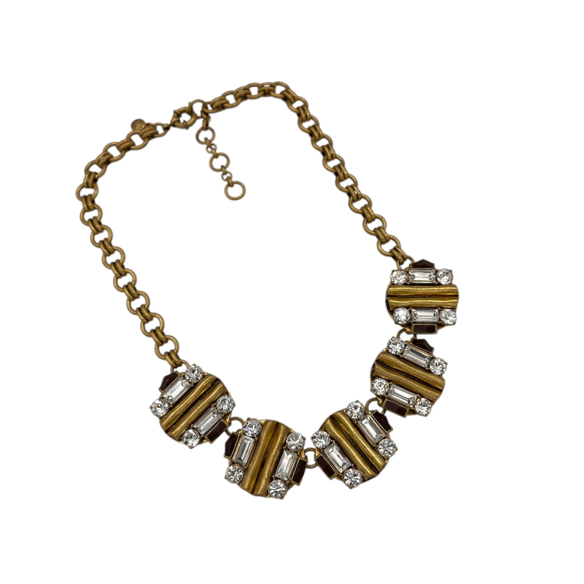 J. Crew Antiqued Gold Medallion & Rhinestone Statement Necklace Necklaces & Pendants 24 Wishes Vintage Jewelry