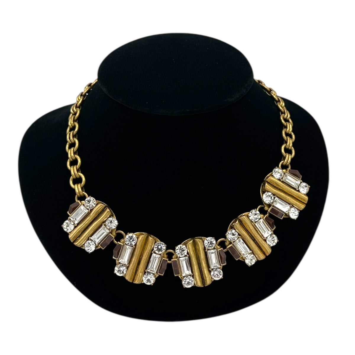 J. Crew Antiqued Gold Medallion & Rhinestone Statement Necklace Necklaces & Pendants 24 Wishes Vintage Jewelry