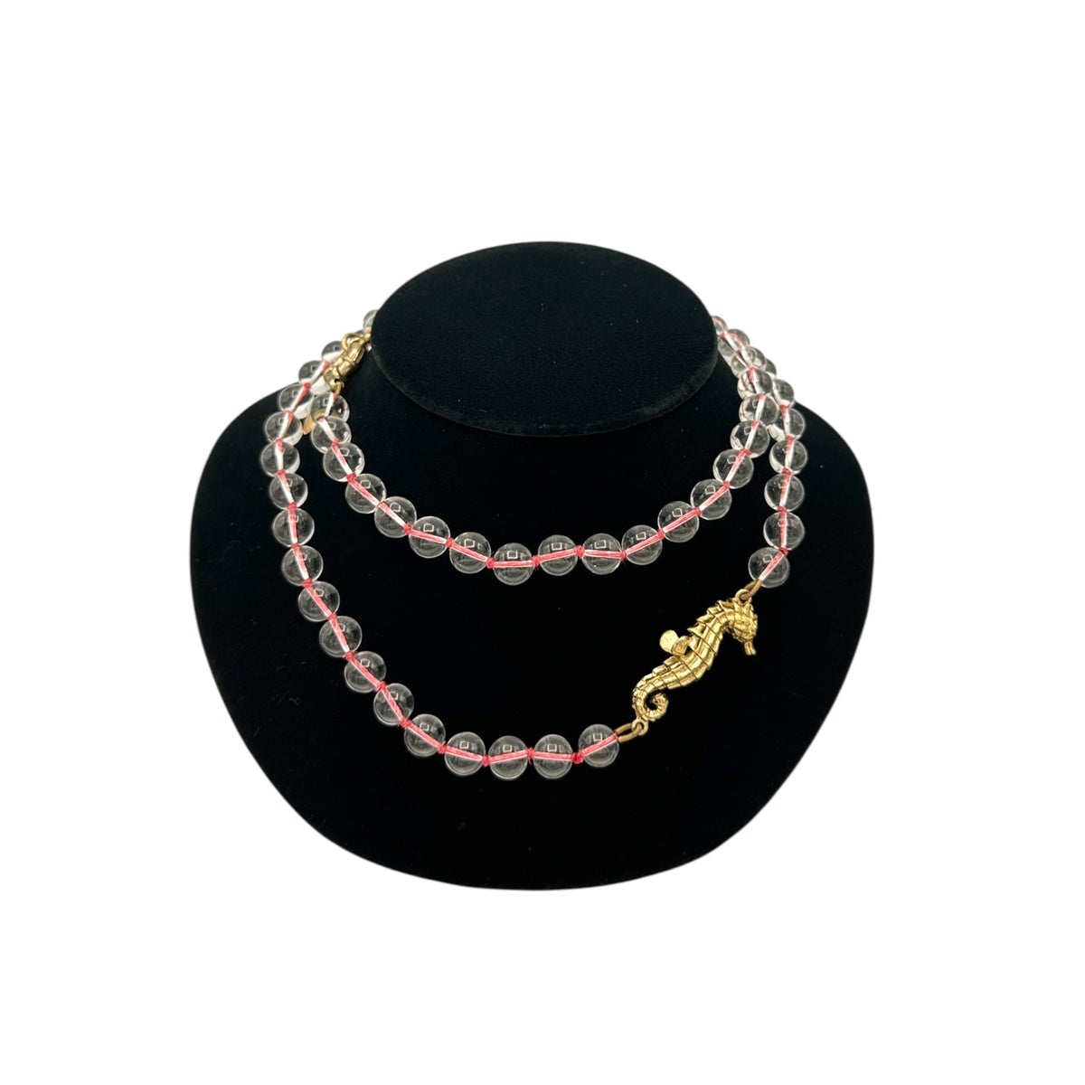 J. Crew Clear Glass Bead Necklace with Gold Seahorse Pendant Coastal Vintage Style Necklaces & Pendants 24 Wishes Vintage Jewelry