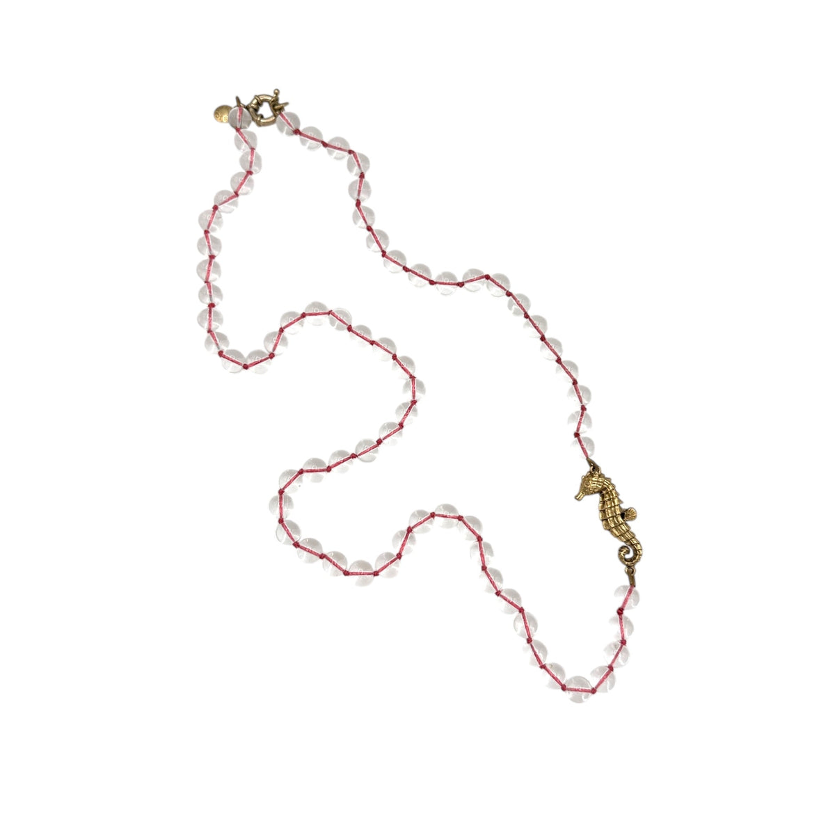 J. Crew Clear Glass Bead Necklace with Gold Seahorse Pendant Coastal Vintage Style Necklaces & Pendants 24 Wishes Vintage Jewelry