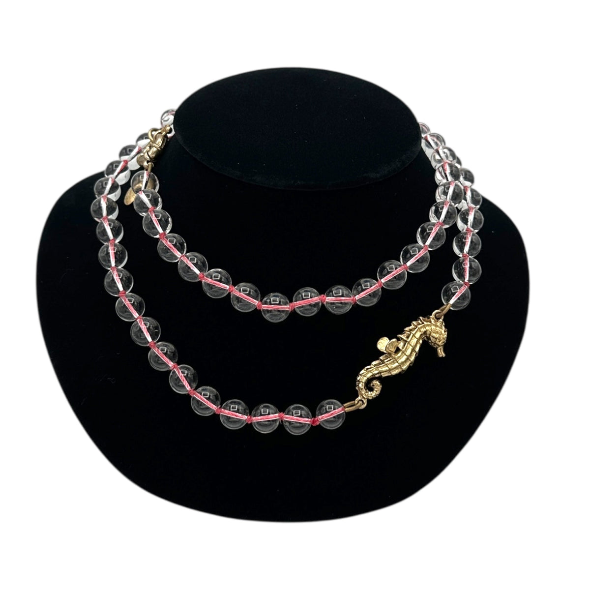 J. Crew Clear Glass Bead Necklace with Gold Seahorse Pendant Coastal Vintage Style Necklaces & Pendants 24 Wishes Vintage Jewelry