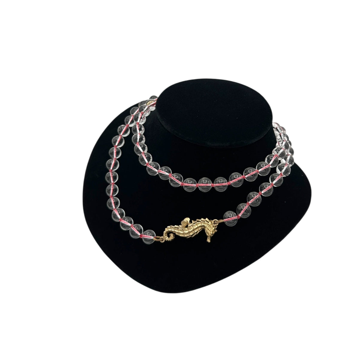 J. Crew Clear Glass Bead Necklace with Gold Seahorse Pendant Coastal Vintage Style Necklaces & Pendants 24 Wishes Vintage Jewelry