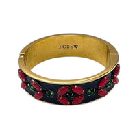 J. Crew Navy Enamel Pink Rhinestone Floral Hinged Bangle Bracelet 24 Wishes Vintage Jewelry