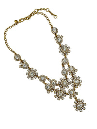 J. Crew Vintage Jewelry Layered Clear Rhinestone Floral Statement Bib Necklace - 24 Wishes Vintage Jewelry