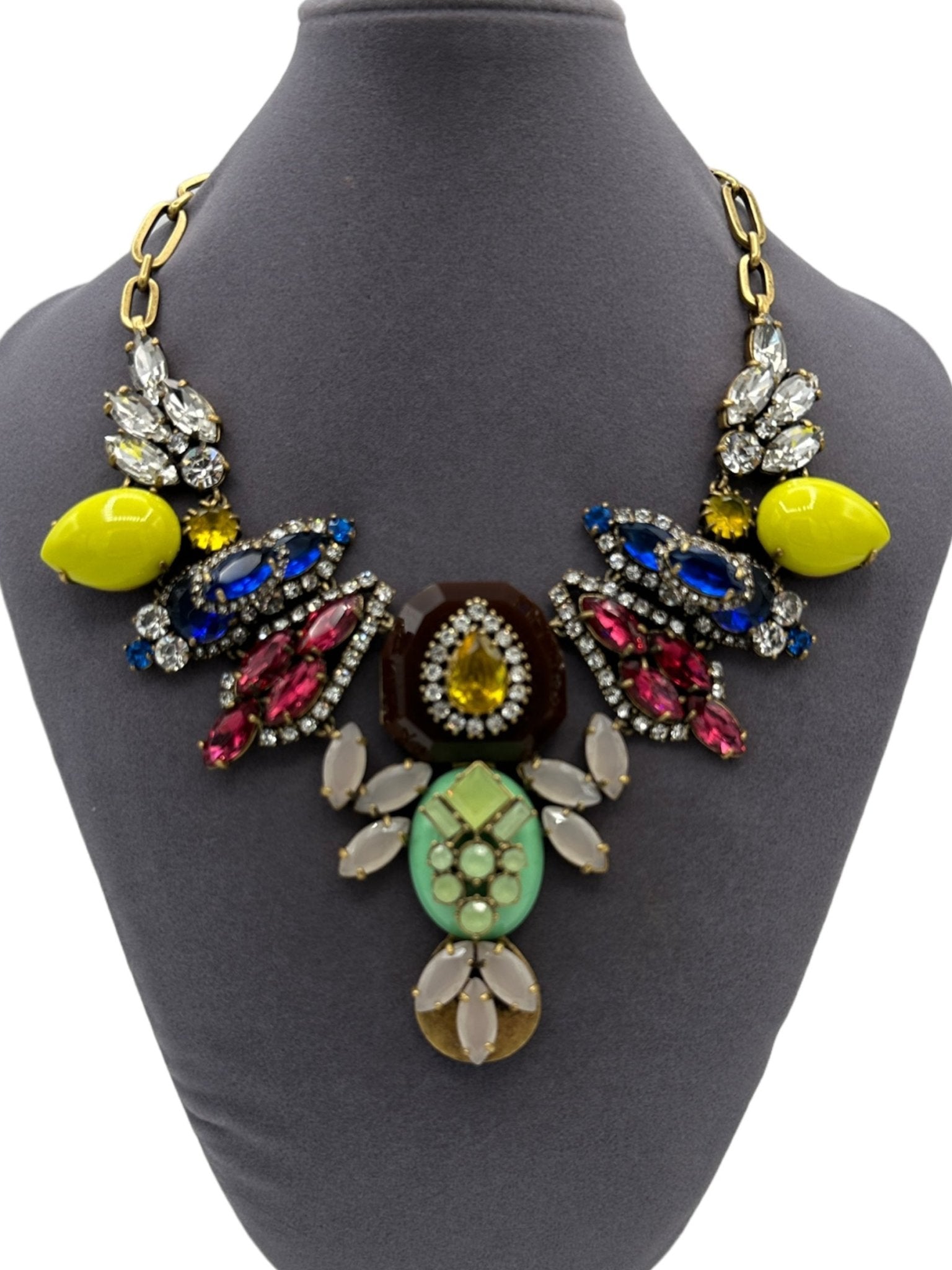 J. Crew Vintage Jewelry Layered Colorful Rhinestone Statement Bib Neck 24 Wishes Vintage Jewelry