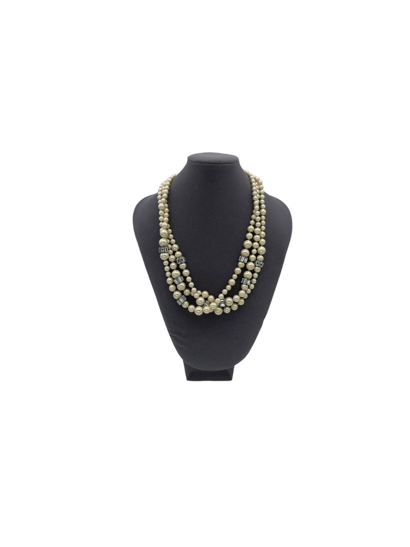 J. Crew Vintage Jewelry Layered Three Strand Pearl & Rhinestone Necklace - 24 Wishes Vintage Jewelry