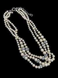 J. Crew Vintage Jewelry Layered Three Strand Pearl & Rhinestone Necklace - 24 Wishes Vintage Jewelry