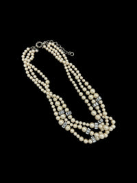 J. Crew Vintage Jewelry Layered Three Strand Pearl & Rhinestone Necklace - 24 Wishes Vintage Jewelry