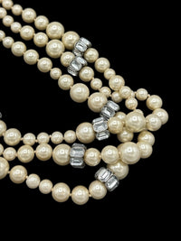 J. Crew Vintage Jewelry Layered Three Strand Pearl & Rhinestone Necklace - 24 Wishes Vintage Jewelry