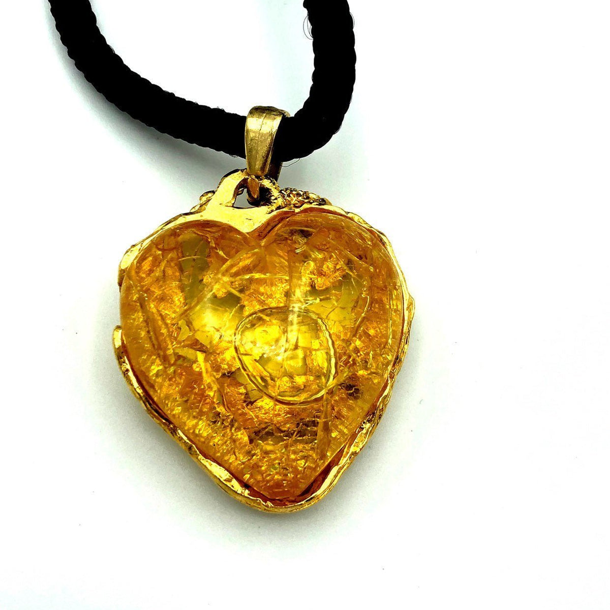 JACKY DE G Gold Heart Vintage Lucite Pendant - 24 Wishes Vintage Jewelry