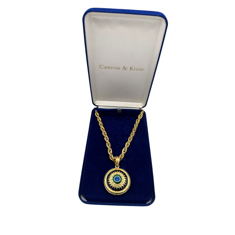 Jacqueline Bouvier Kennedy (JBK) Camrose & Kross Reversible Medallion Pendant Gold Heavy Link Snake Chain - 24 Wishes Vintage Jewelry