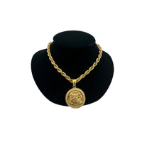 Jacqueline Bouvier Kennedy (JBK) Camrose & Kross Reversible Medallion Pendant Gold Heavy Link Snake Chain - 24 Wishes Vintage Jewelry