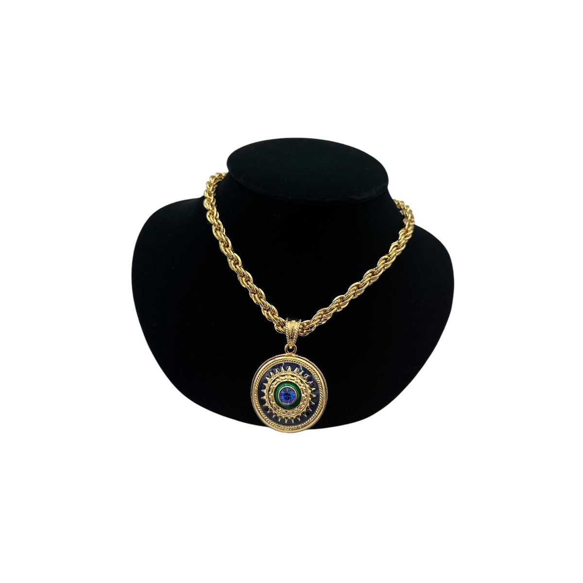 Jacqueline Bouvier Kennedy (JBK) Camrose & Kross Reversible Medallion Pendant Gold Heavy Link Snake Chain - 24 Wishes Vintage Jewelry