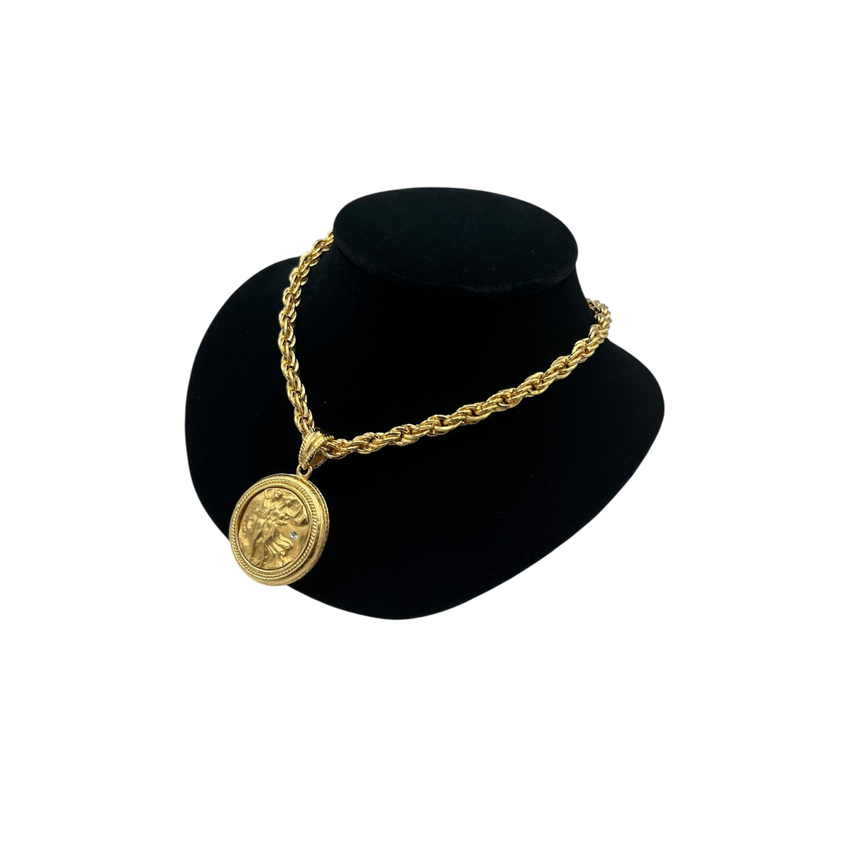 Jacqueline Bouvier Kennedy (JBK) Camrose & Kross Reversible Medallion Pendant Gold Heavy Link Snake Chain - 24 Wishes Vintage Jewelry