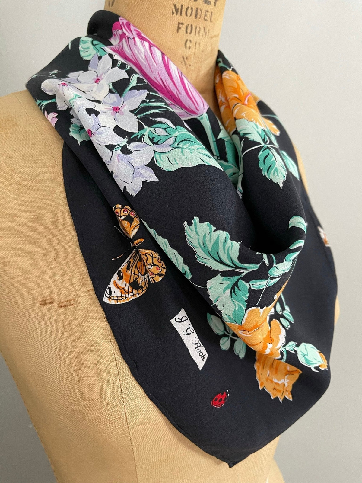 J.G. Hook Blue Floral Vintage Silk Scarf - 24 Wishes Vintage Jewelry