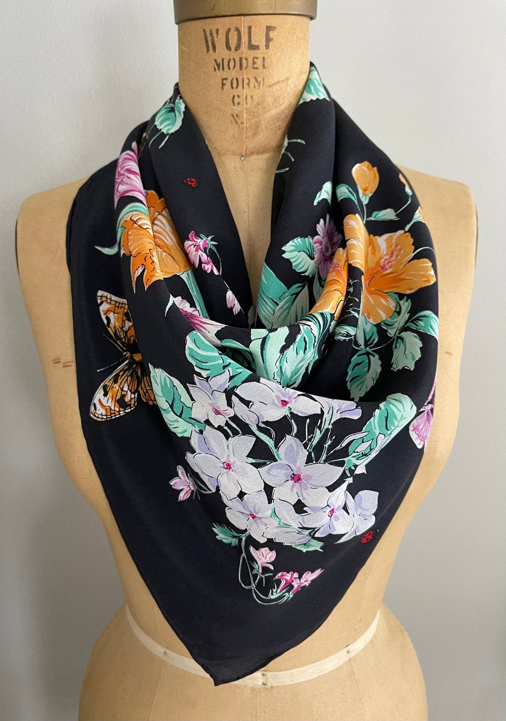 J.G. Hook Blue Floral Vintage Silk Scarf - 24 Wishes Vintage Jewelry