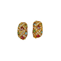 Joan Rivers Basket Weave Pastel Rhinestone Half Hoop Vintage Clip - On Earrings - 24 Wishes Vintage Jewelry