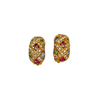 Joan Rivers Basket Weave Pastel Rhinestone Half Hoop Vintage Clip - On Earrings - 24 Wishes Vintage Jewelry