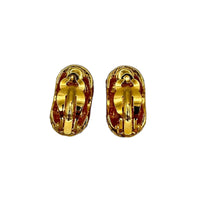 Joan Rivers Basket Weave Pastel Rhinestone Half Hoop Vintage Clip - On Earrings - 24 Wishes Vintage Jewelry