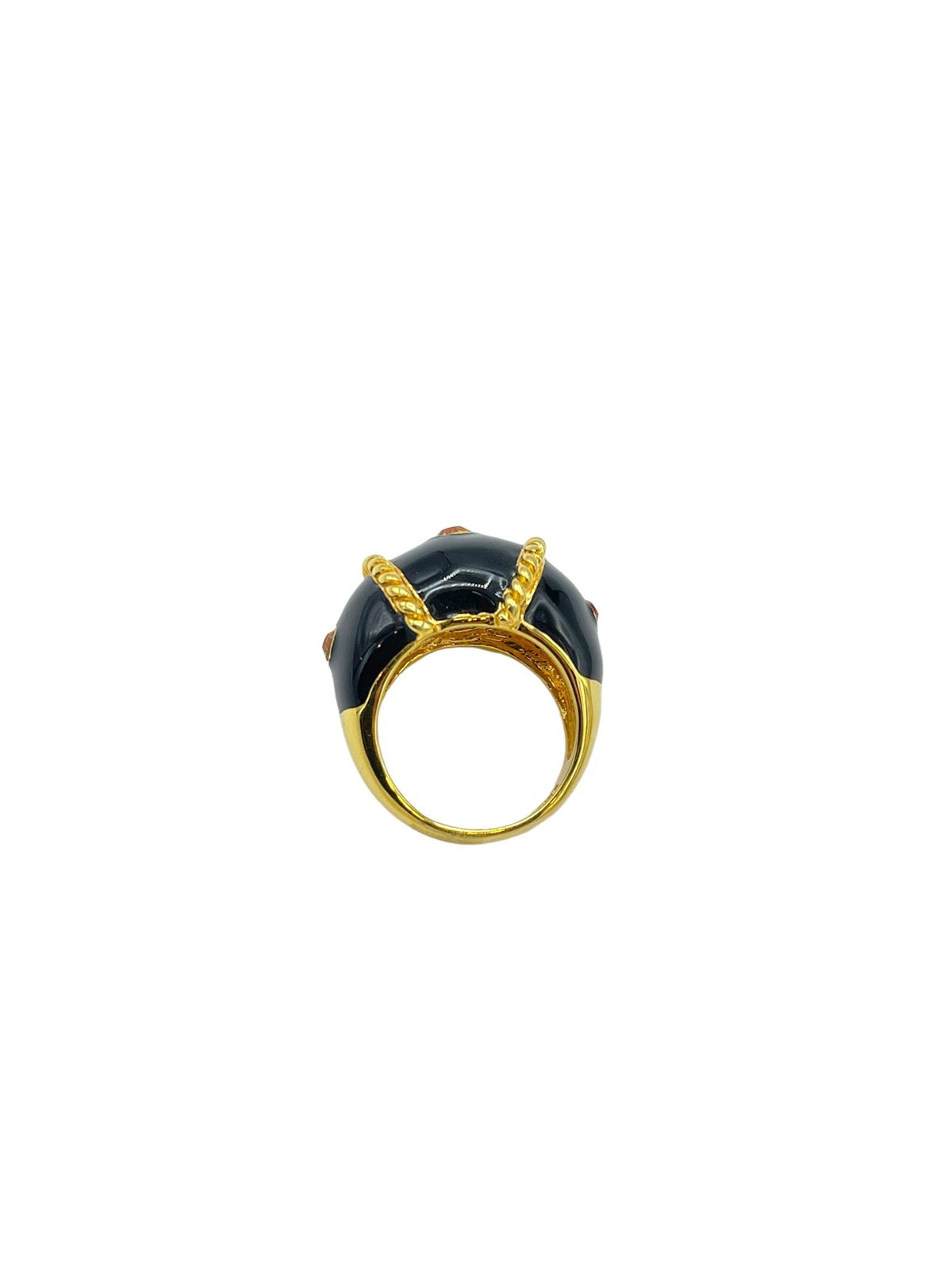 Joan Rivers Black Enamel Dome Vintage Cocktail Ring - 24 Wishes Vintage Jewelry