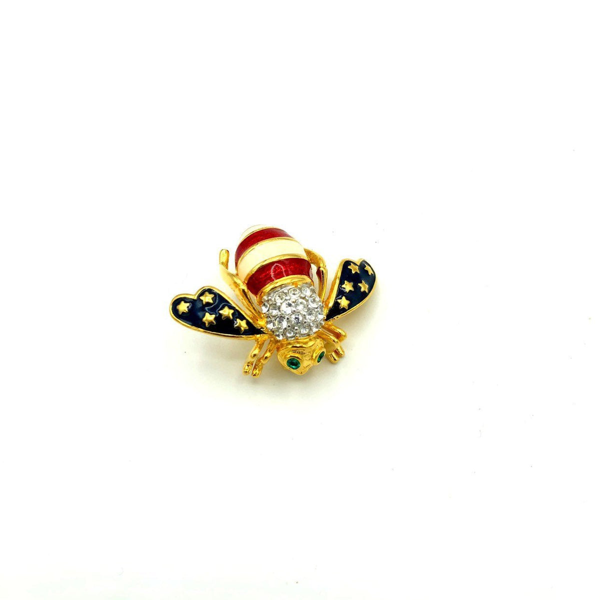 Joan Rivers Blue Stars & Red Stripes Enamel Bee Brooch - 24 Wishes Vintage Jewelry