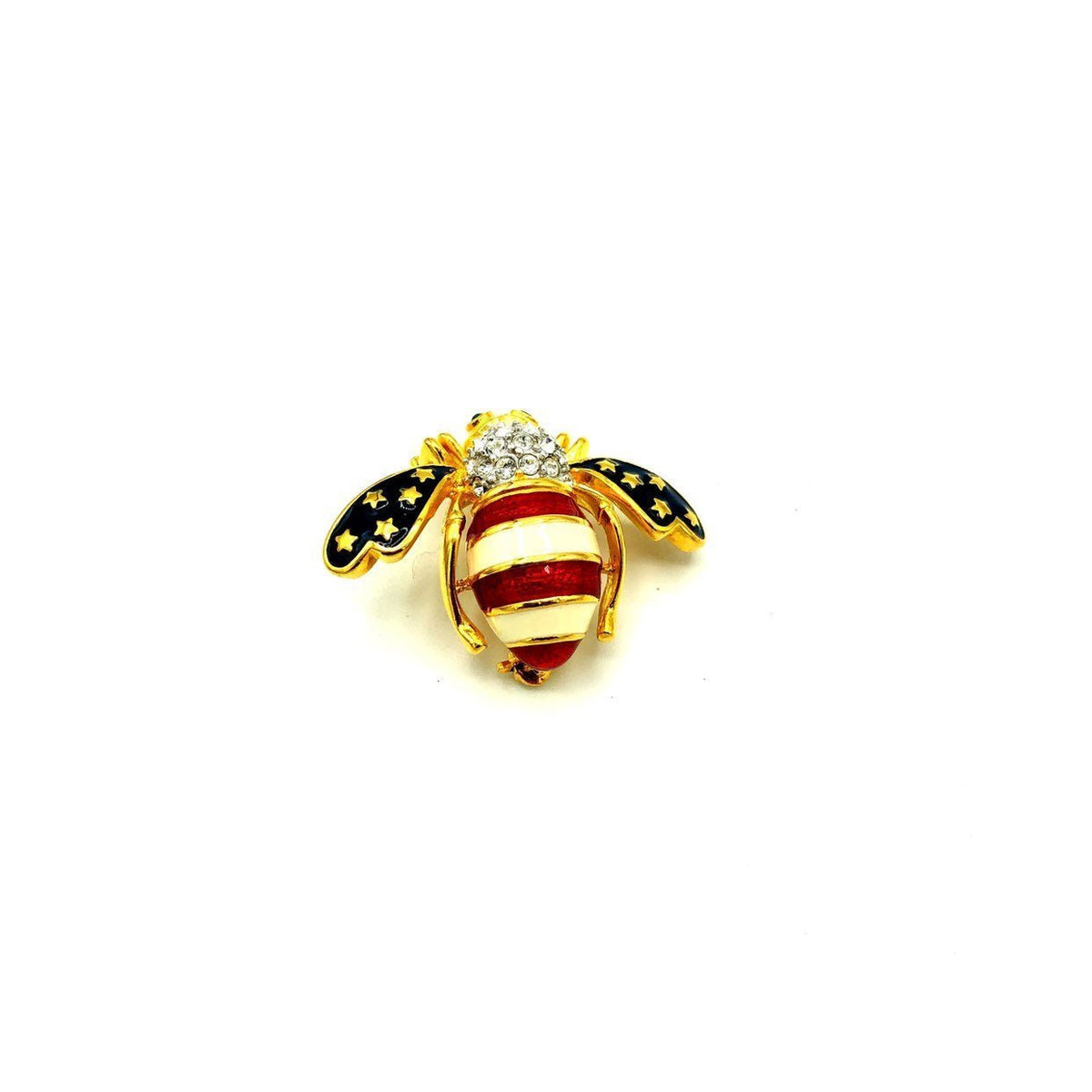 Joan Rivers Blue Stars & Red Stripes Enamel Bee Brooch - 24 Wishes Vintage Jewelry