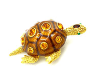 Joan Rivers Brown Enamel & Rhinestone Turtle Vintage Brooch - 24 Wishes Vintage Jewelry