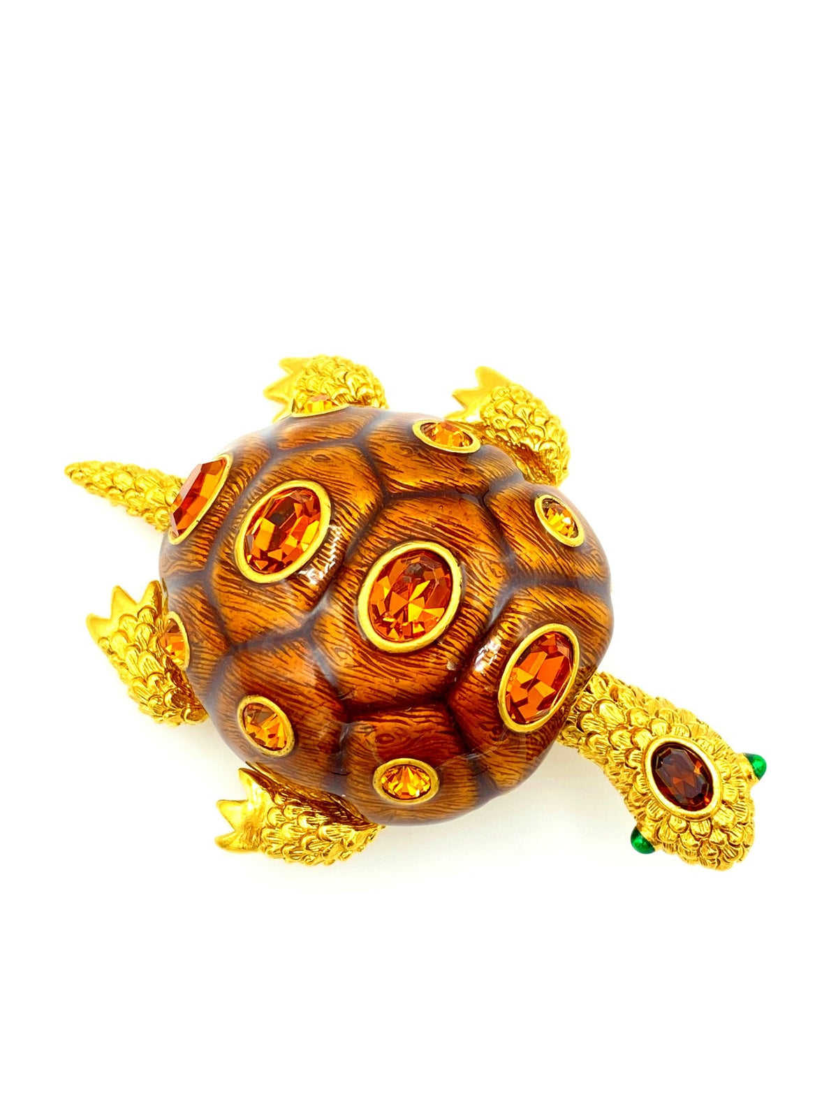 Joan Rivers Brown Enamel & Rhinestone Turtle Vintage Brooch - 24 Wishes Vintage Jewelry