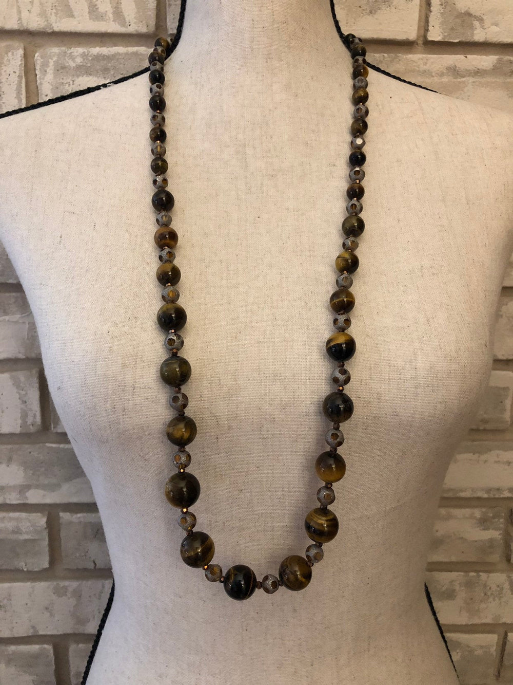 Joan Rivers Brown Tiger Eye Long Bead Vintage Necklace - 24 Wishes Vintage Jewelry