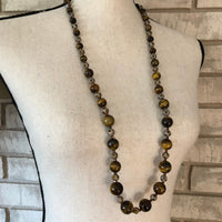 Joan Rivers Brown Tiger Eye Long Bead Vintage Necklace - 24 Wishes Vintage Jewelry